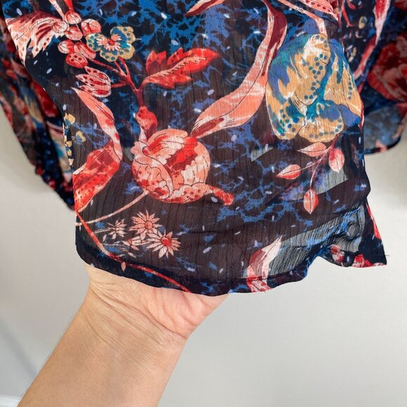 Express Womens Small Sheer Floral Button Up Blouse Long Sleeve Shirt Top - Picture 10 of 12